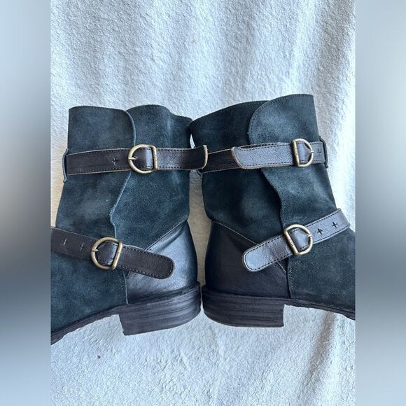 FIORENTINI + BAKER Suede Boots size 41, US 11 Biker leather riding strap Italy - Picture 5 of 15
